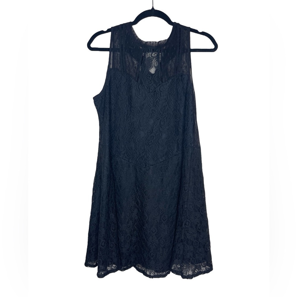 umgee black sleeveless lace overlay short dress